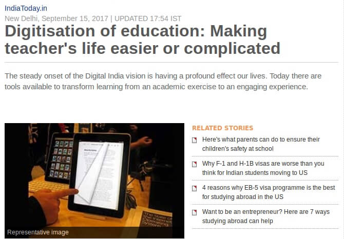 India Today article about Digitisation of Education written by Nitu Channan