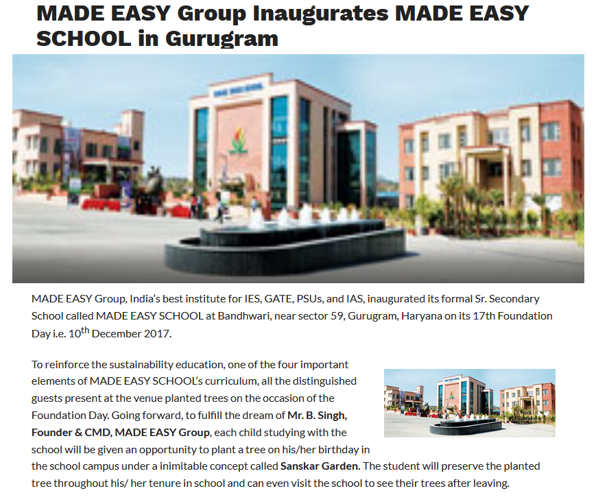 News MADE EASY Group Inaugurates MADE EASY SCHOOL in Gurugram